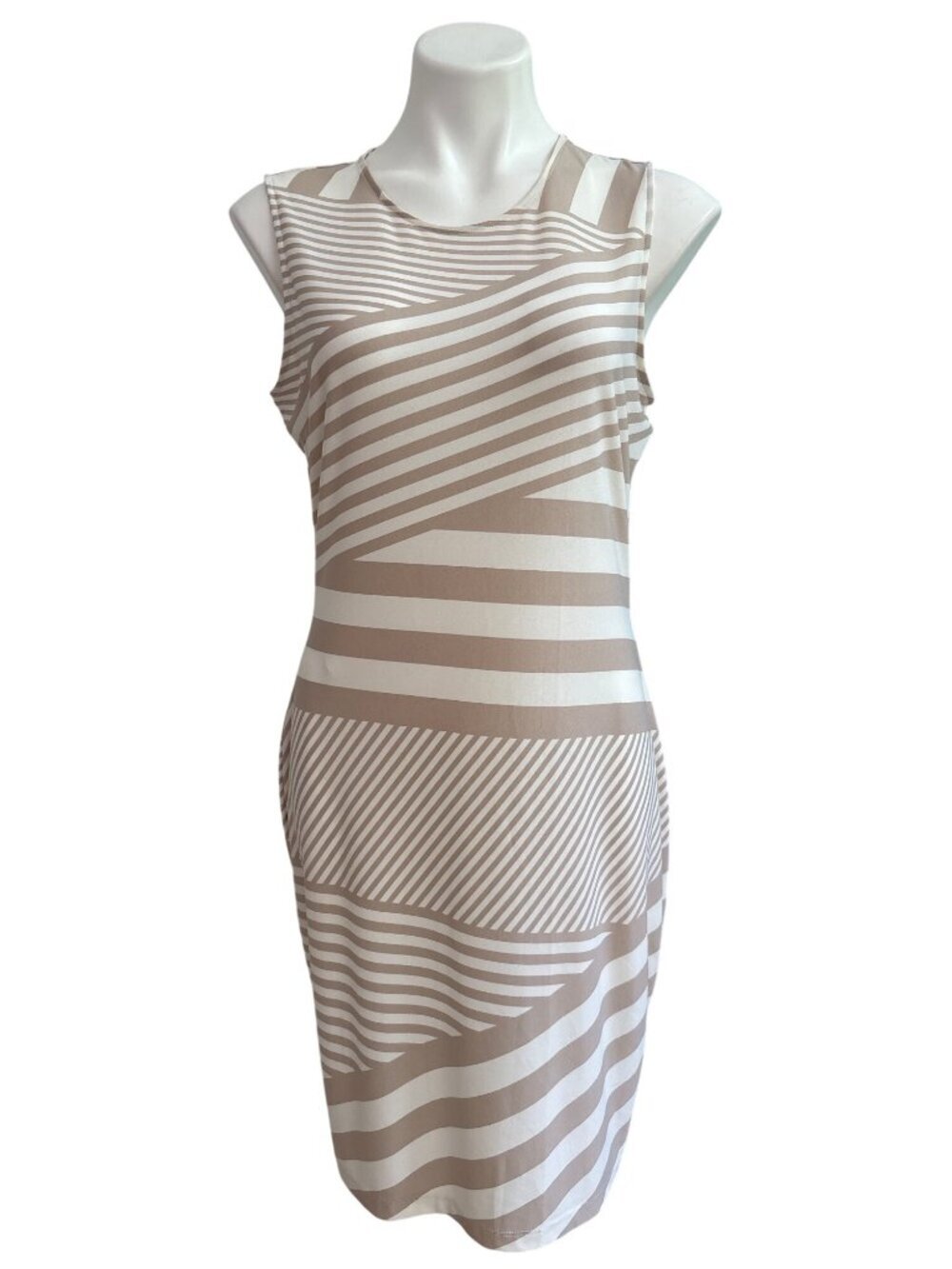 Calvin Klein NWT Women's Beige & White Striped Sleeveless Sheath Dress Size 10
